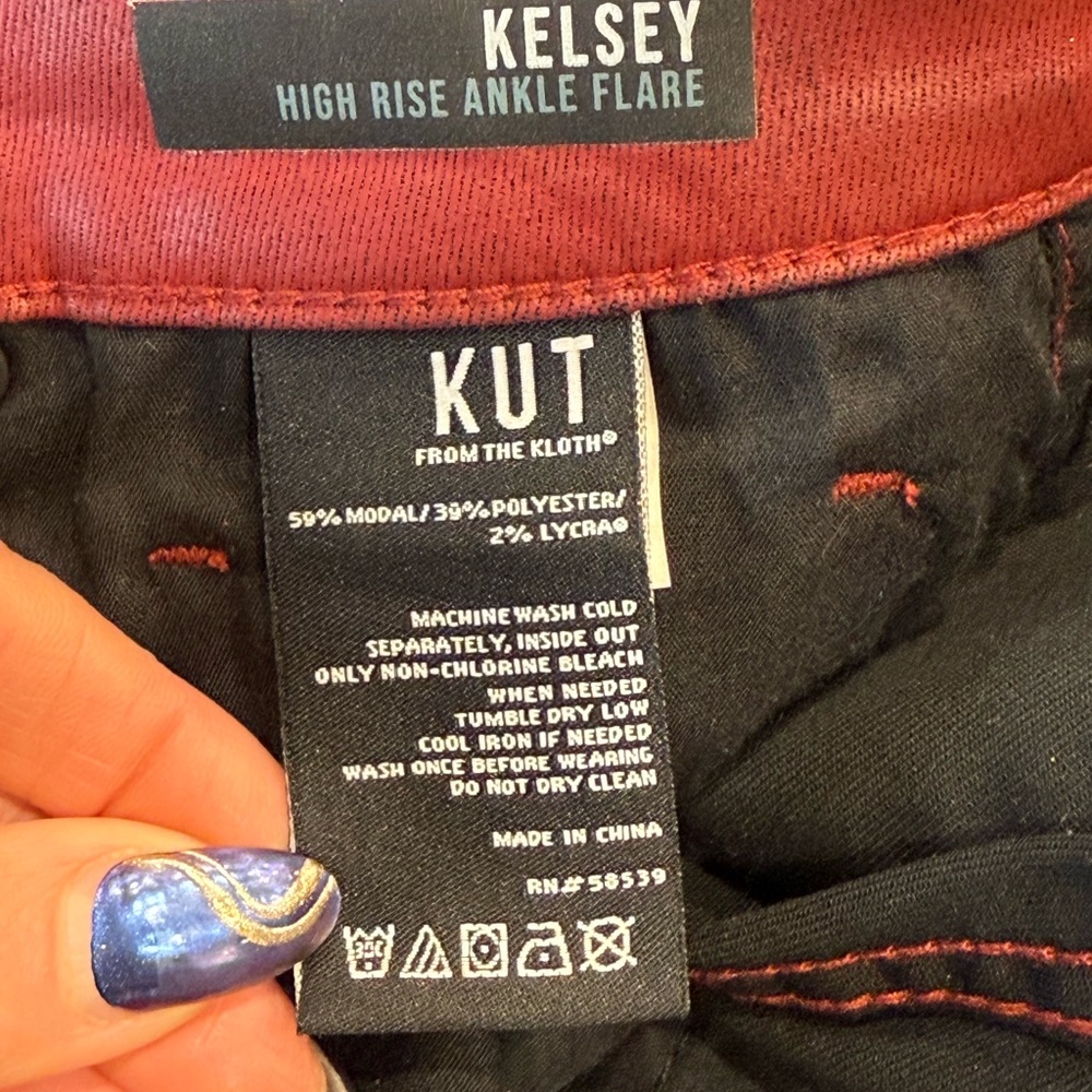 Kut from the Kloth Kelsey High-Rise Ankle Flare Red Coated Pant - Picture 5 of 12